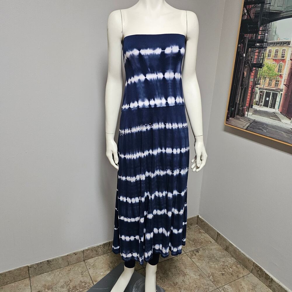 INC Maxi sleeveless dress with silver studs in navy white tie dye size Large